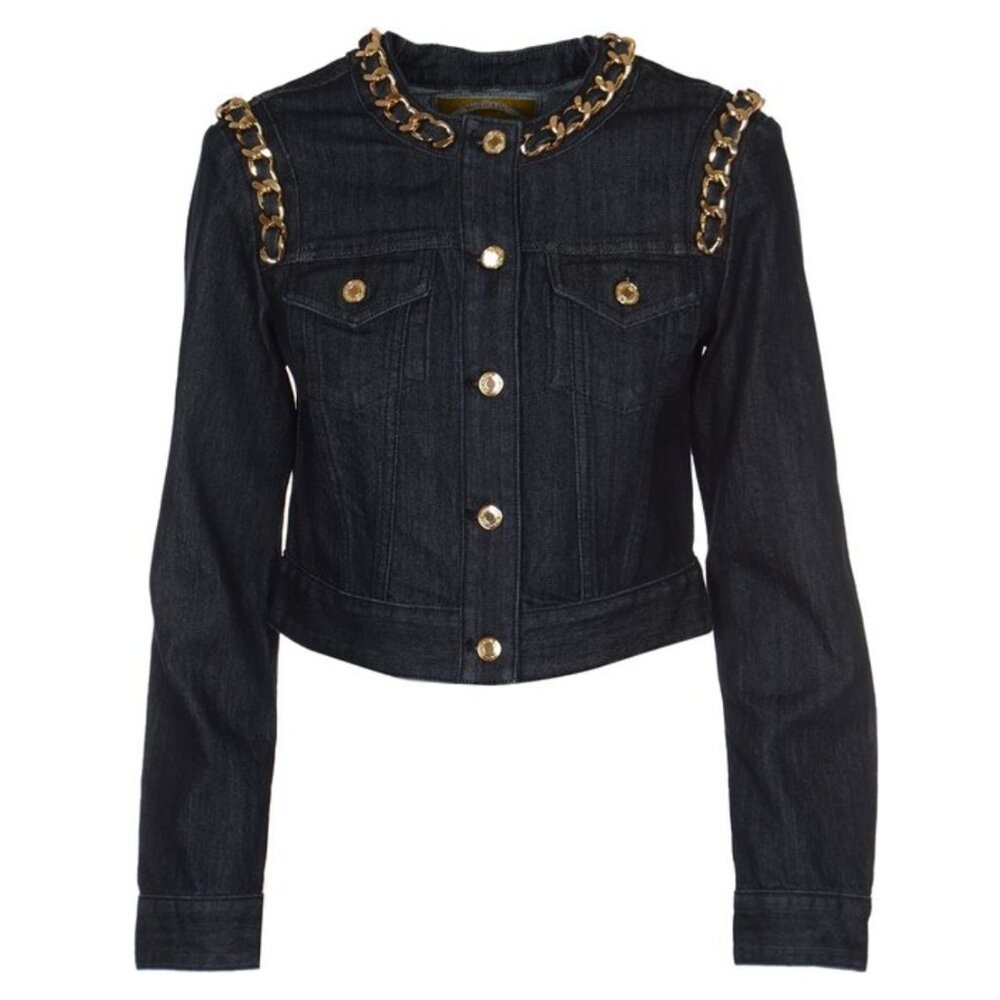 MICHAEL Michael Kors Women's Chain-Link Stretch Denim Cropped Jacket Size: 0